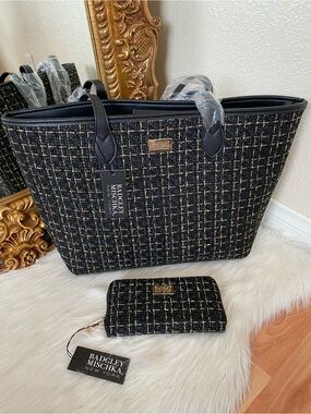 Badgley Mischka New York Tara Tweed Tote Bag with Matching Wallet